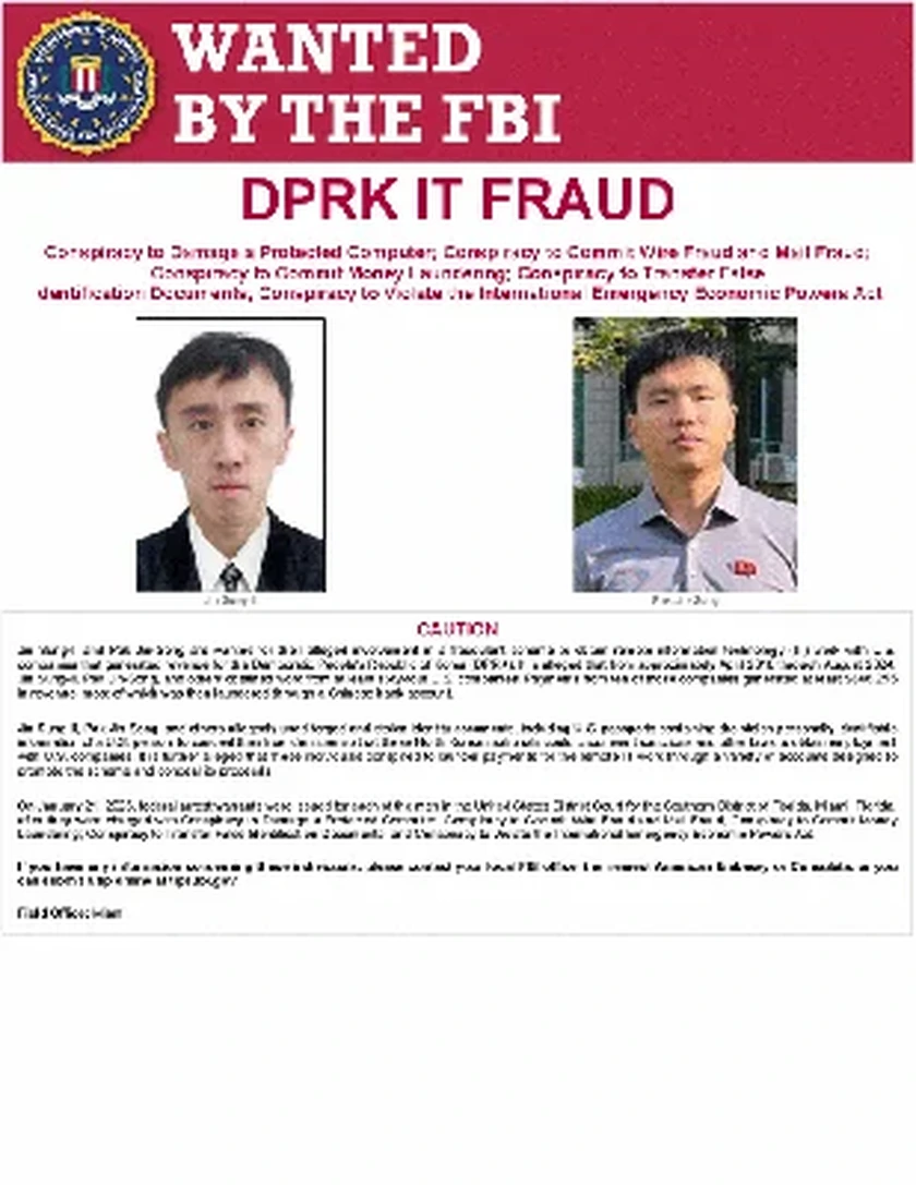 FBI wanted poster: DPRK IT Fraud