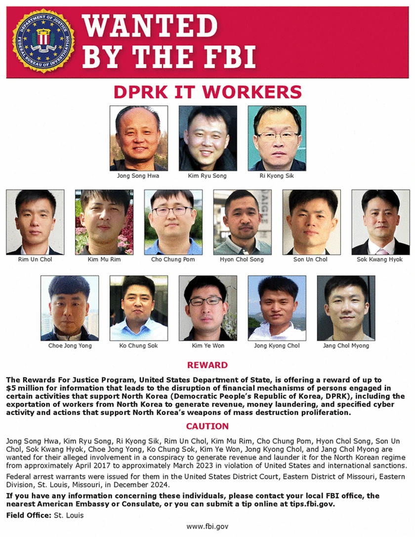 FBI wanted poster: DPRK IT Workers