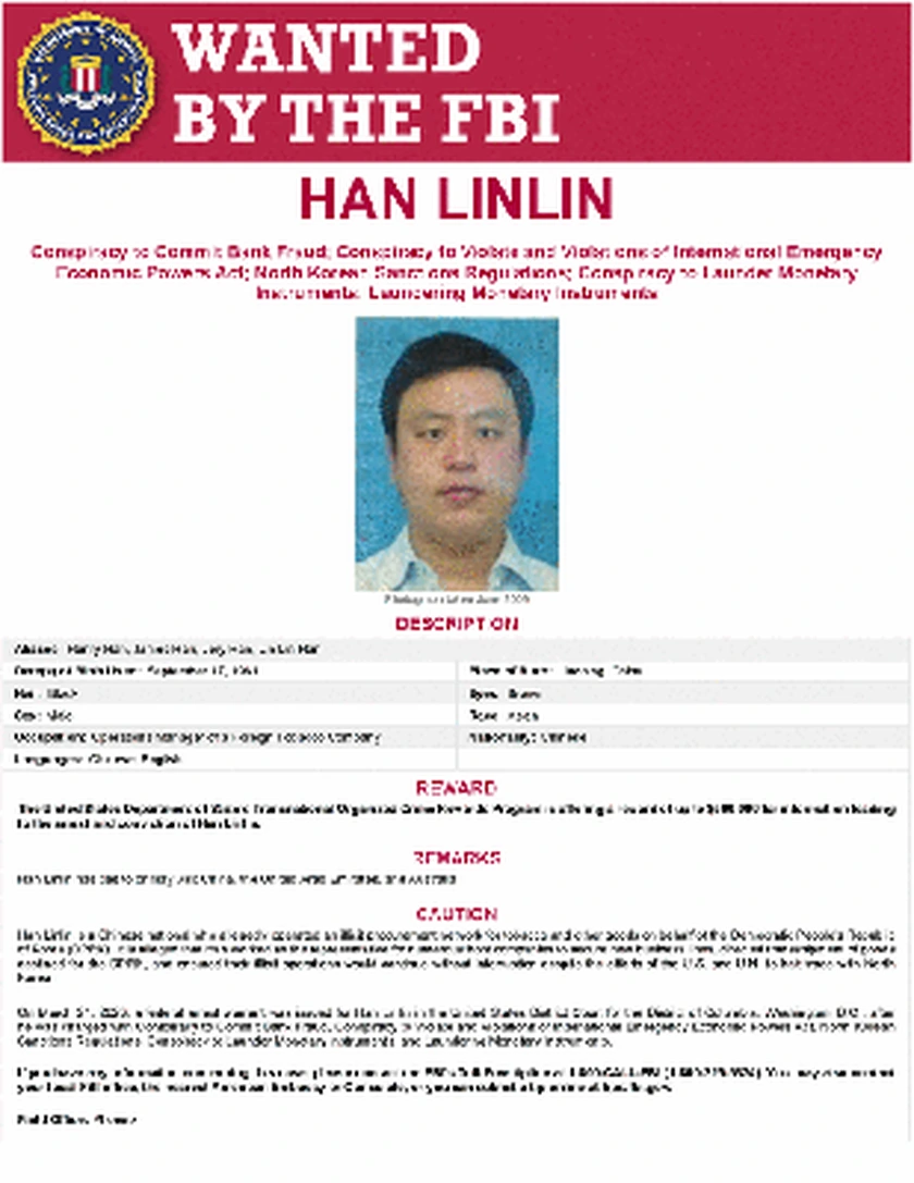 FBI wanted poster: Han Linlin
